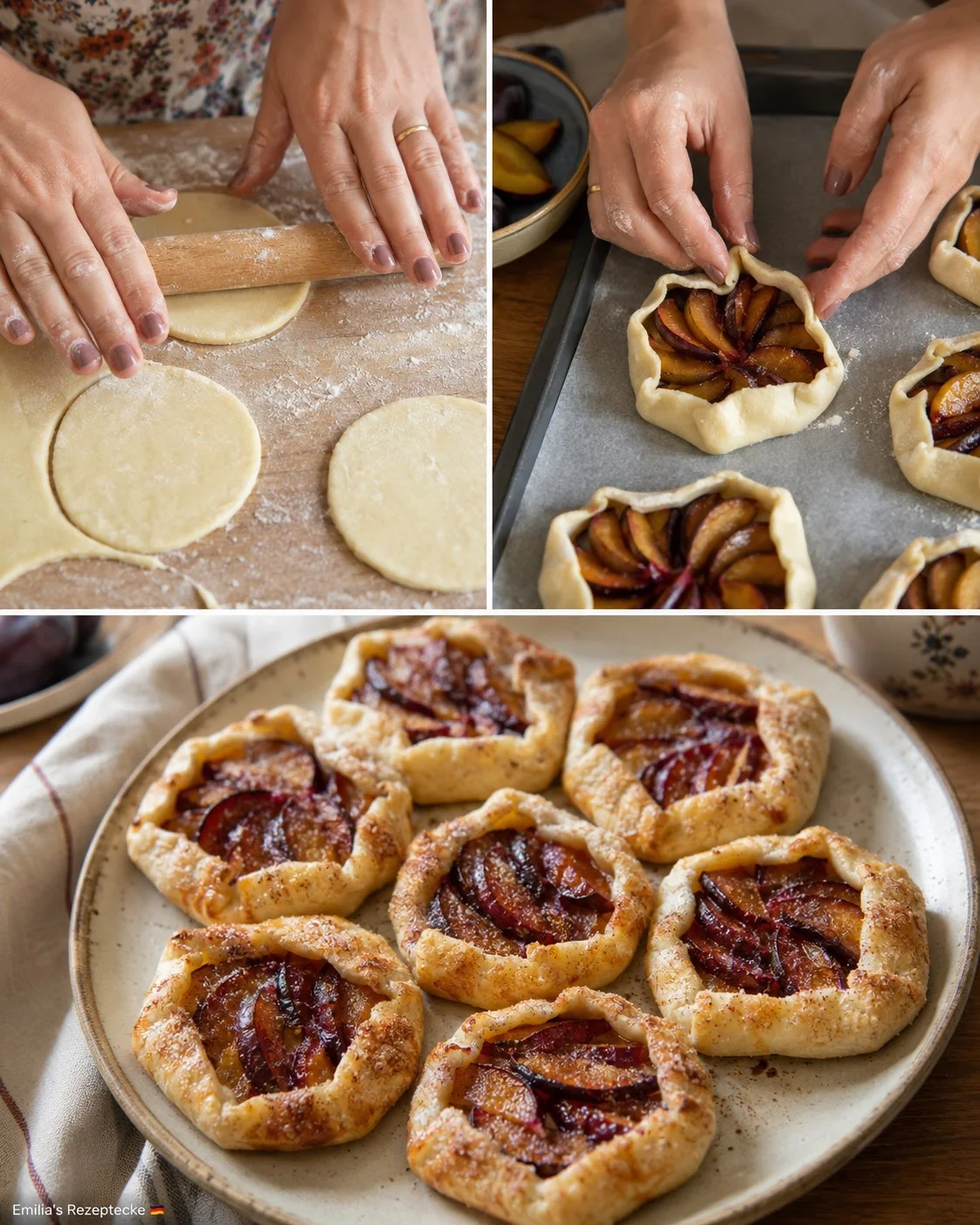 Mini-Zwetschgen-Galettes aus Quark-Öl-Teig auf einem Teller serviert
