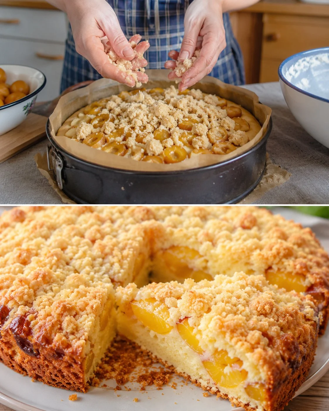 Mirabellen-Streuselkuchen mit knusprigem Streuseltopping und frischen Mirabellen