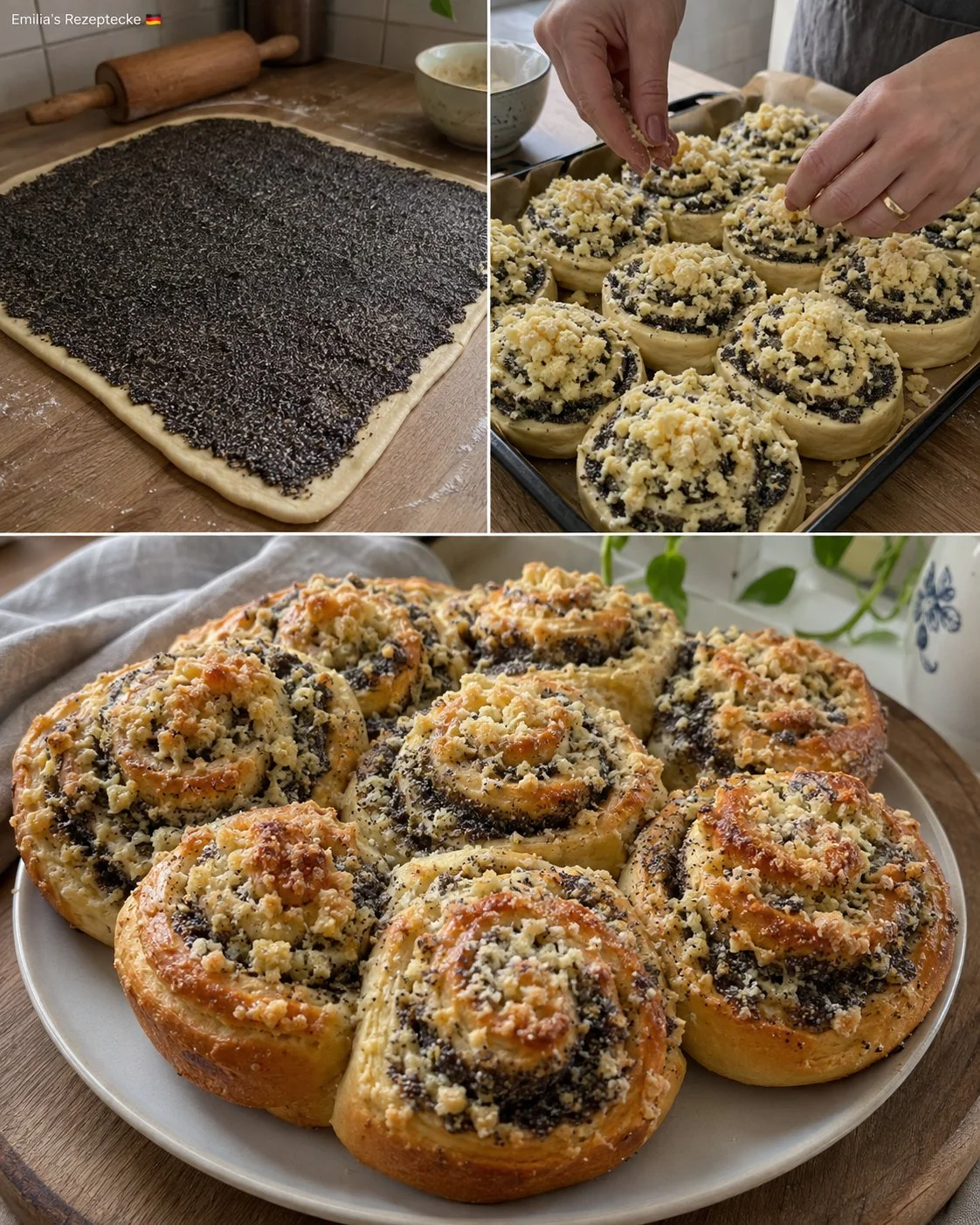 Leckere Mohn-Streusel-Schnecken auf einem Teller