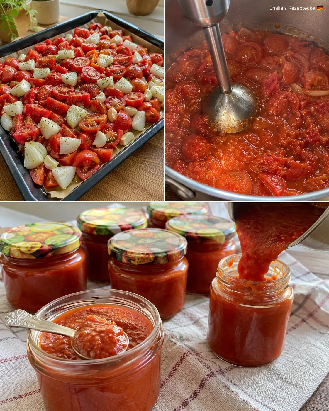 Leckere Ofen-Tomatensoße zum Einkochen mit frischen Zutaten