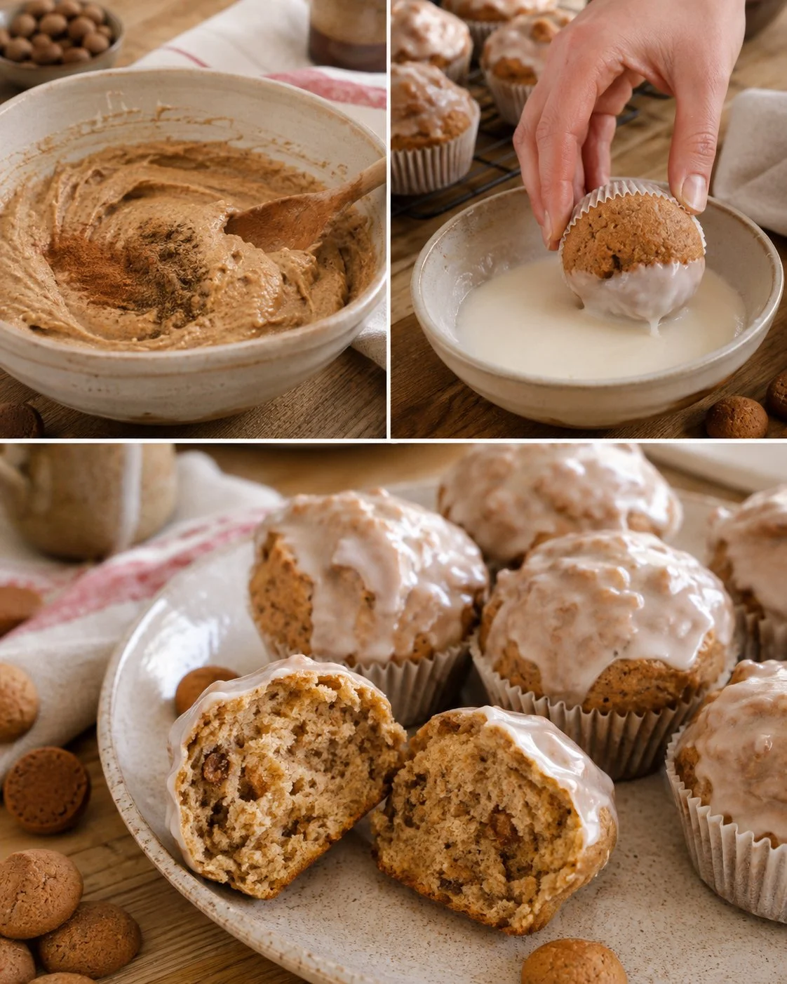 Leckere Pfeffernuss-Muffins mit Zuckerguss auf einem Teller