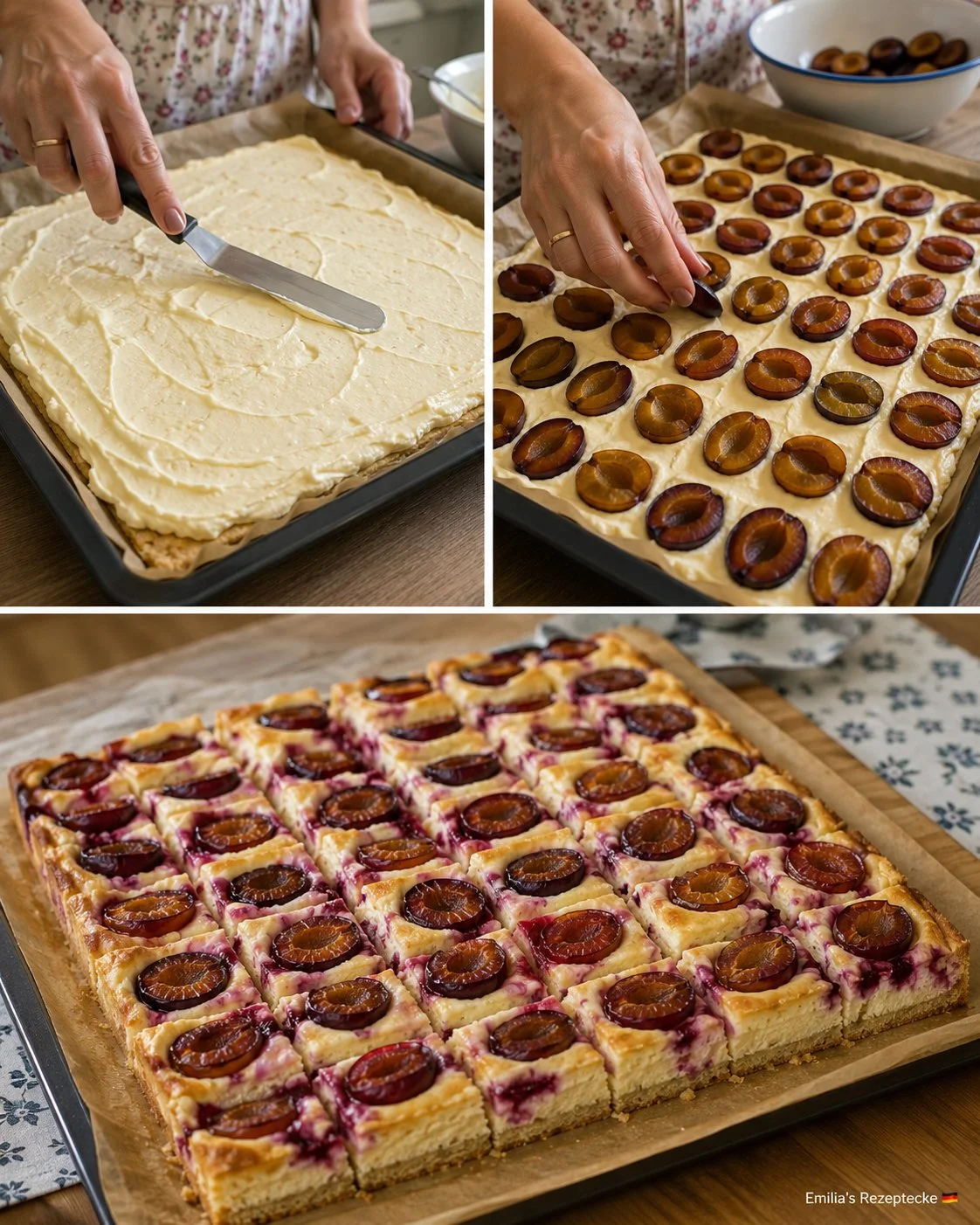 Pflaumen-Käsekuchen vom Blech mit Schmand und frischen Pflaumen