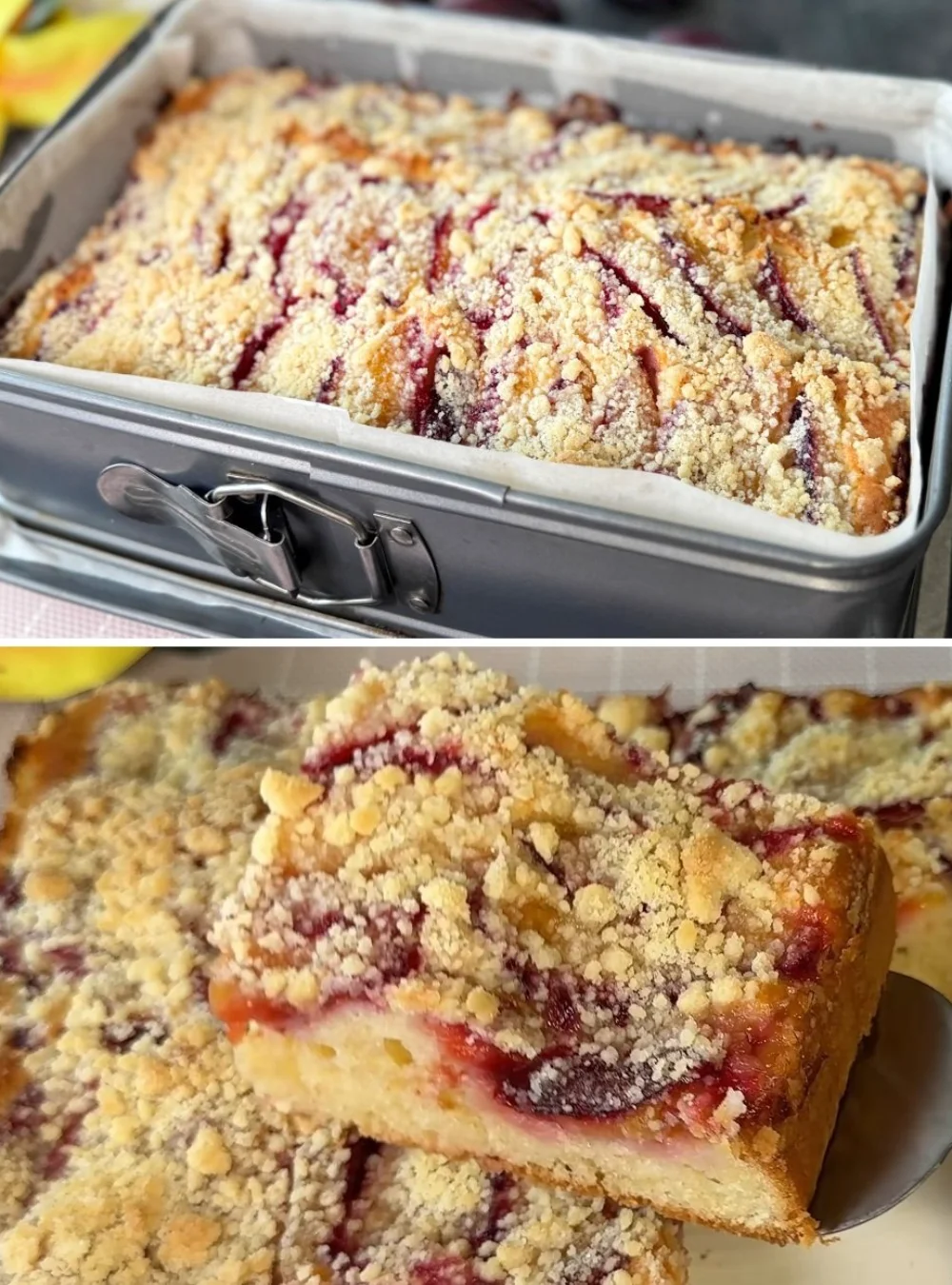 Saftiger Pflaumenkuchen nach Großvaters Rezept mit frischen Pflaumen