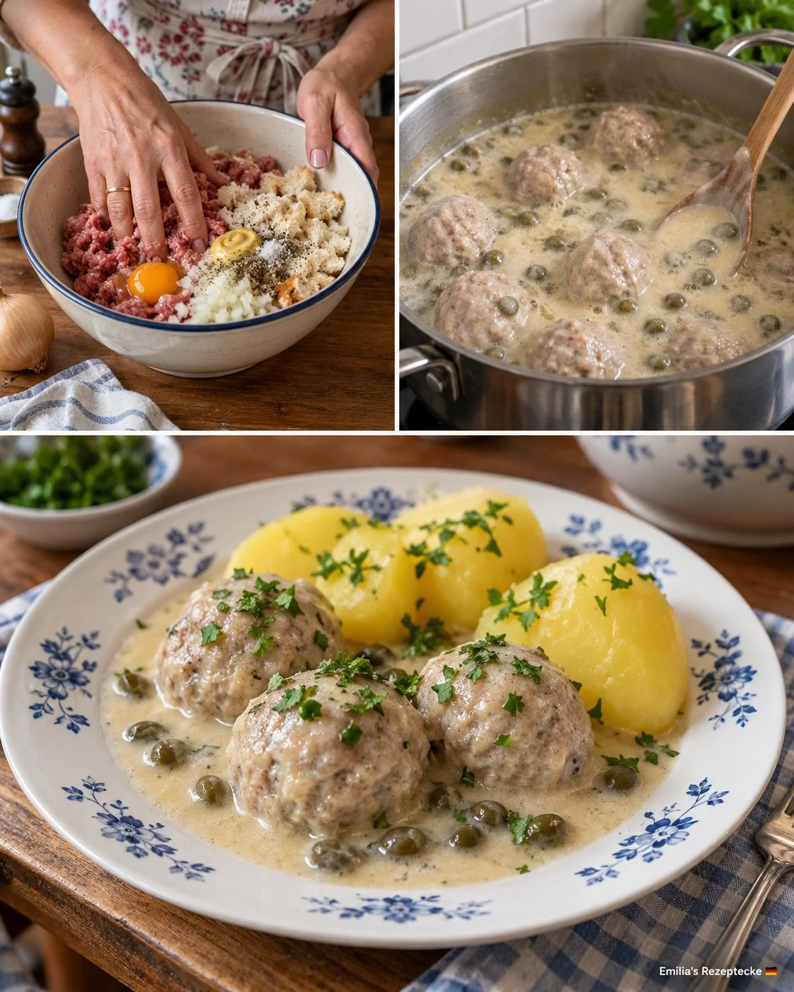 Königsberger Klopse mit Kapernsoße angerichtet auf einem Teller