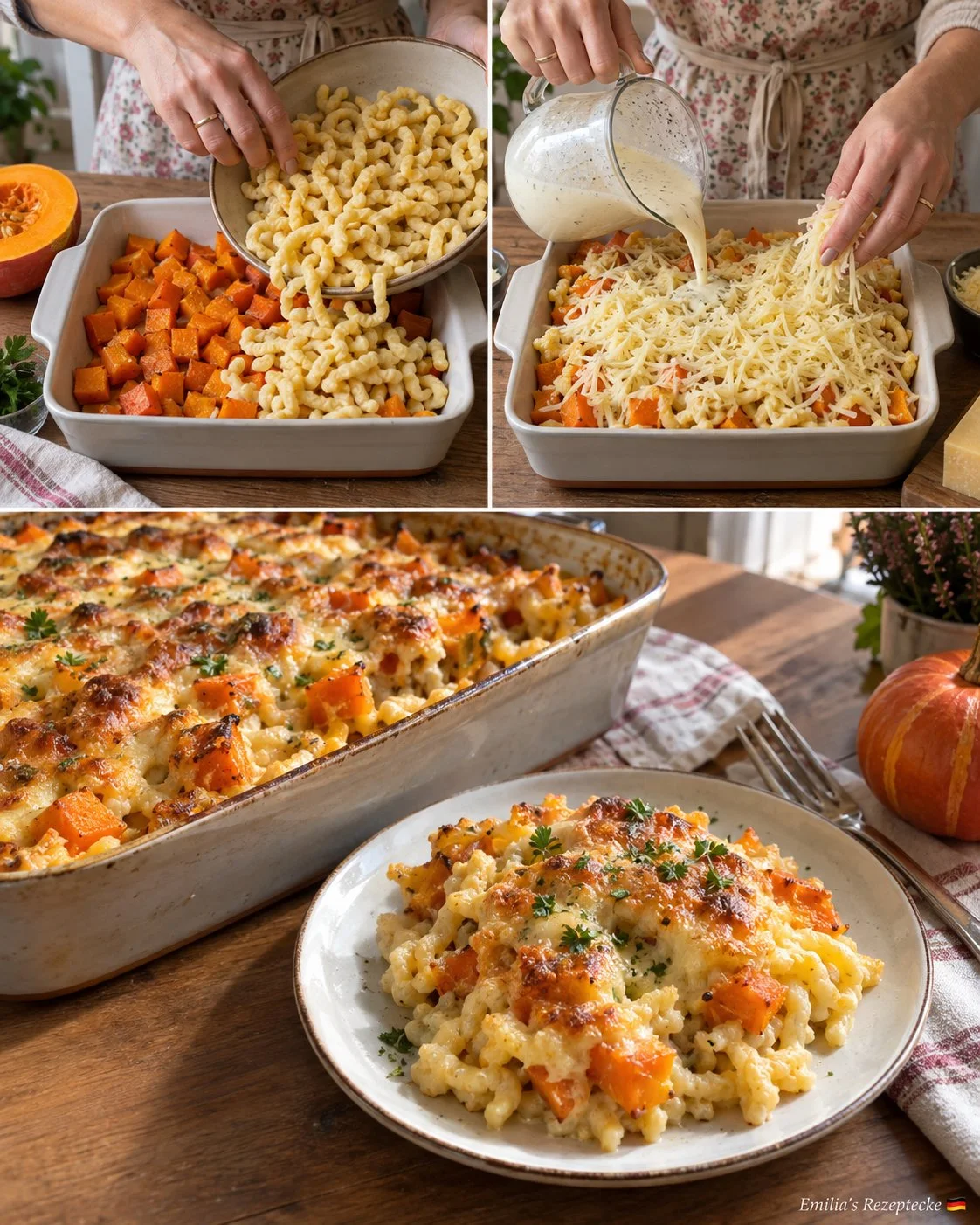 Kürbis-Spätzle-Auflauf mit Bergkäse im Ofen