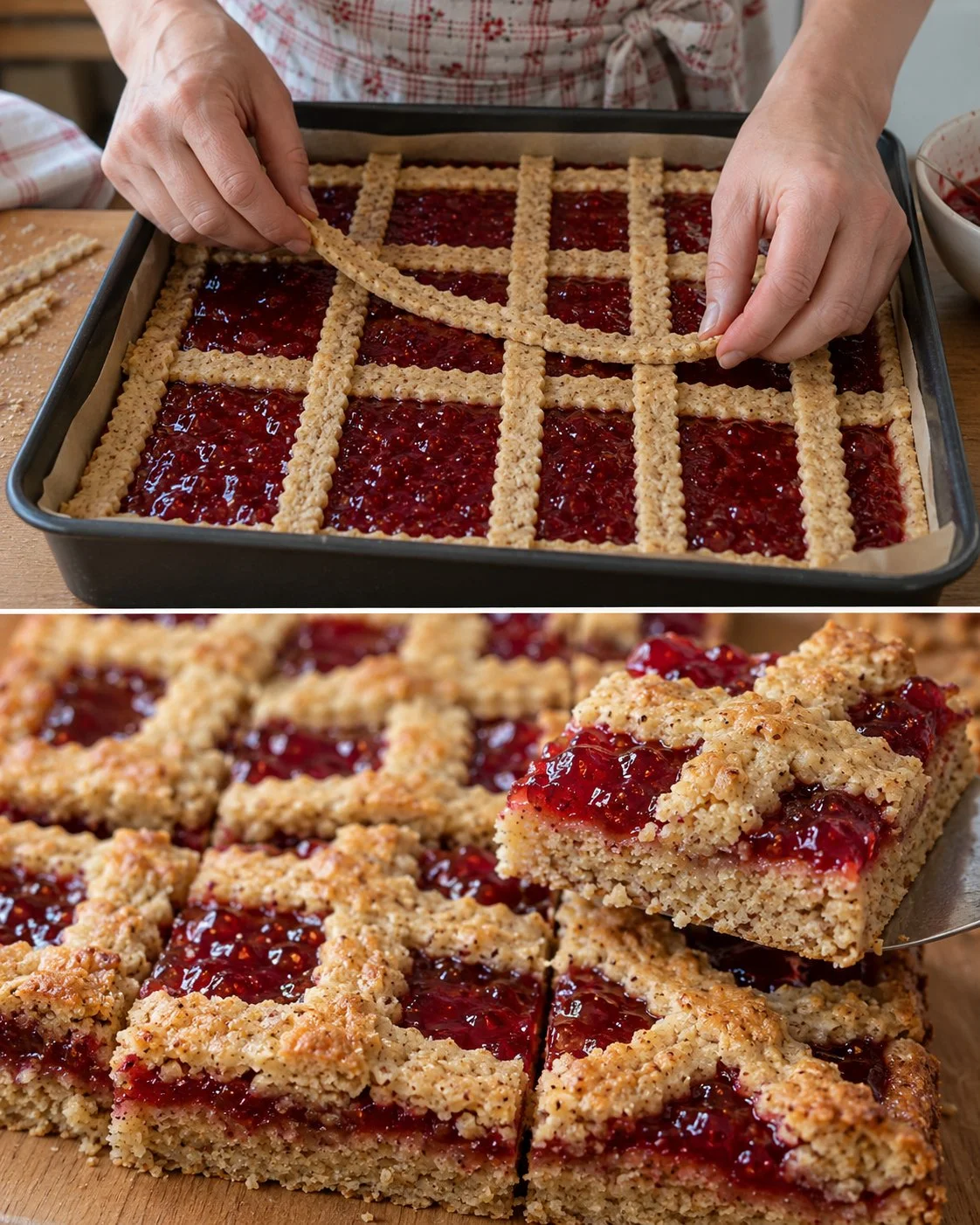 Linzer Schnitten mit Ribiselmarmelade auf einem Teller