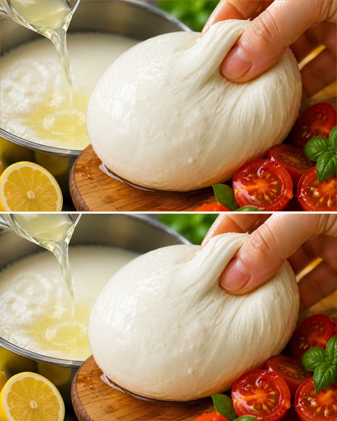 Zubereitung von Mozzarella mit Milch und Zitrone