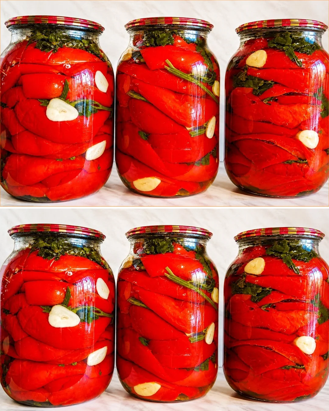 Eingelegte Paprika in einer schönen Dose, bereit für den Wintergenuss.