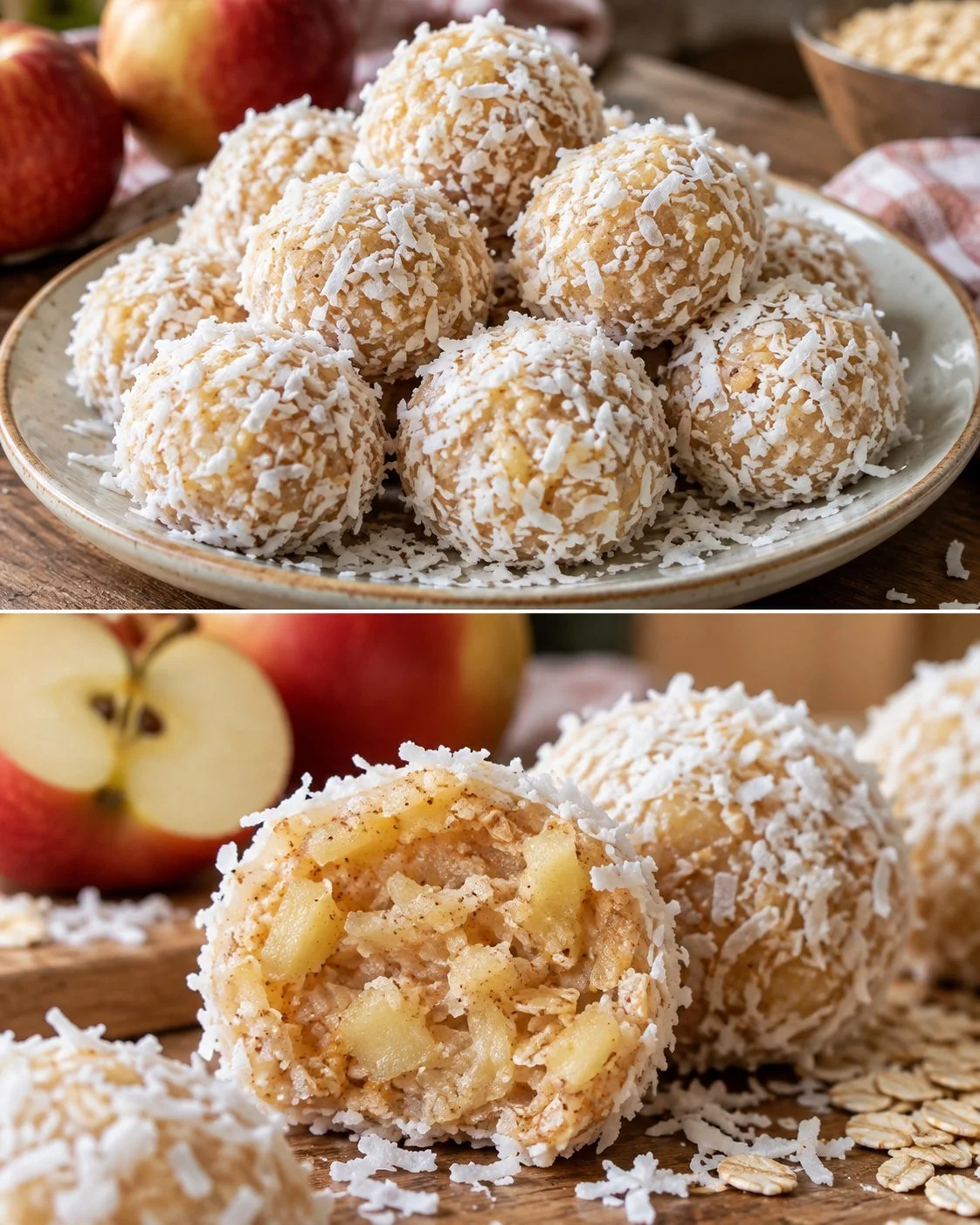 Apfel-Kokos-Pralinen ohne Backen auf einem Teller angerichtet