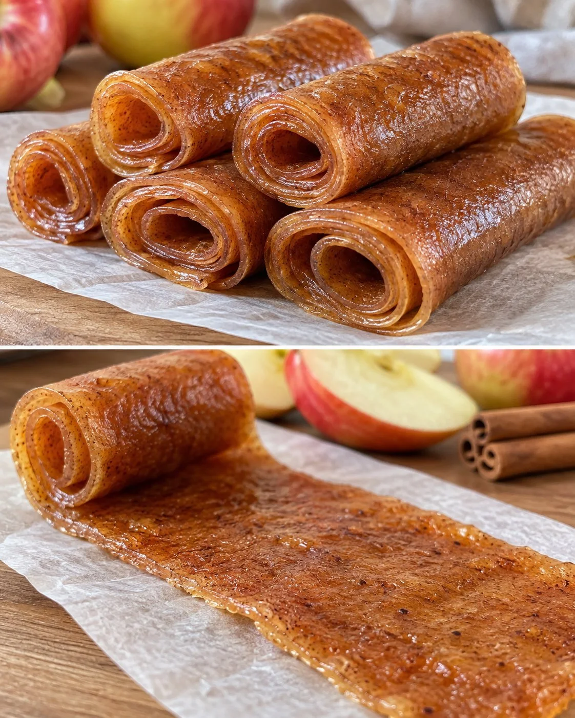 Hausgemachtes Apfel-Zimt-Fruchtleder aus dem Ofen, gesund und lecker.