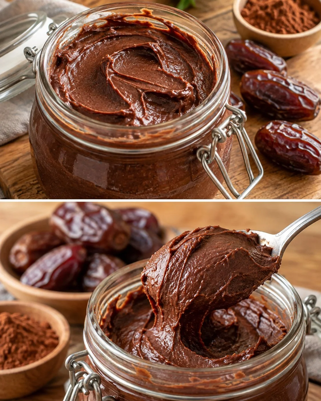 Dattel-Kakao-Creme ohne Zucker in einem Glas