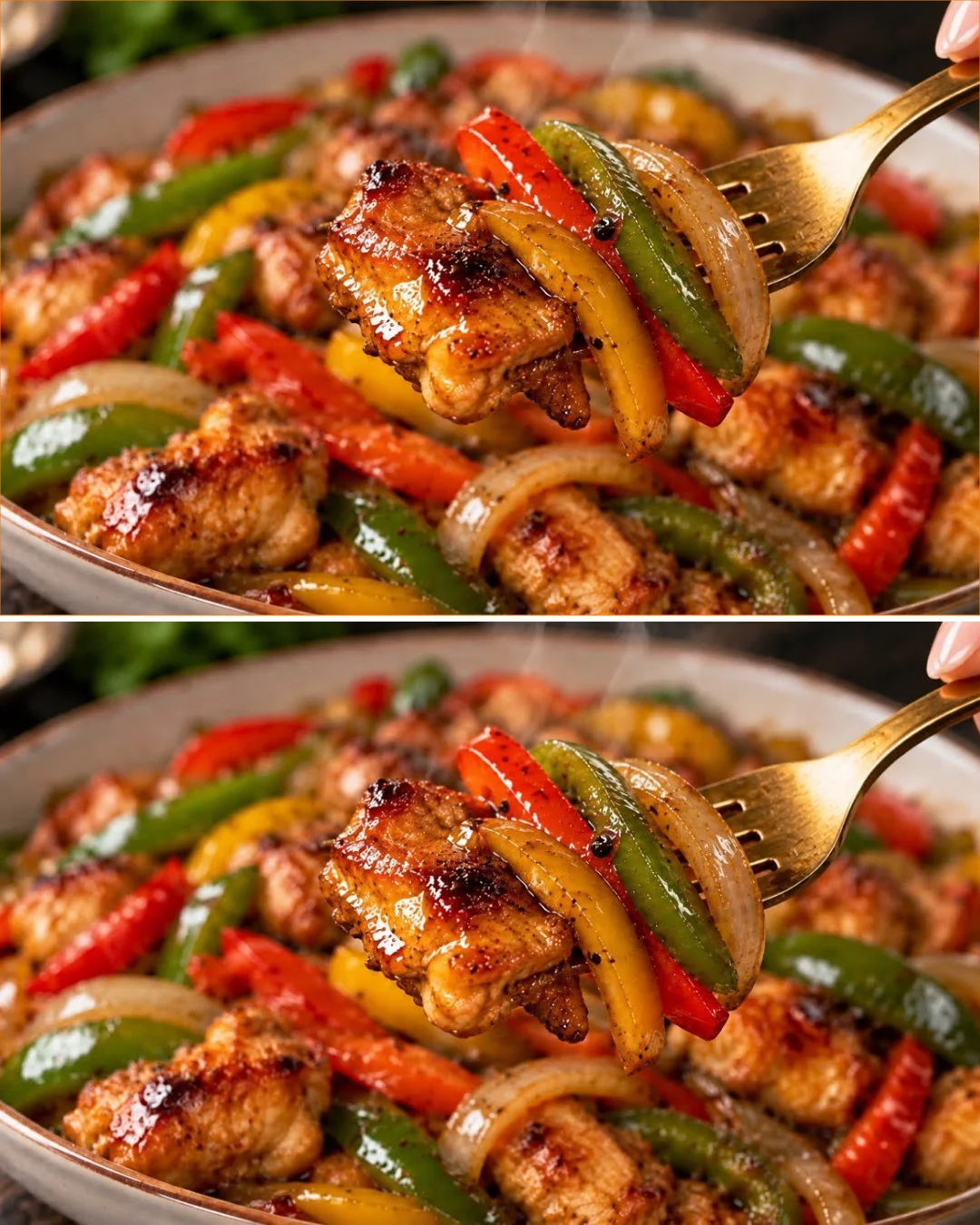 Hühnchen und Paprika Gericht gebraten mit frischen Zutaten