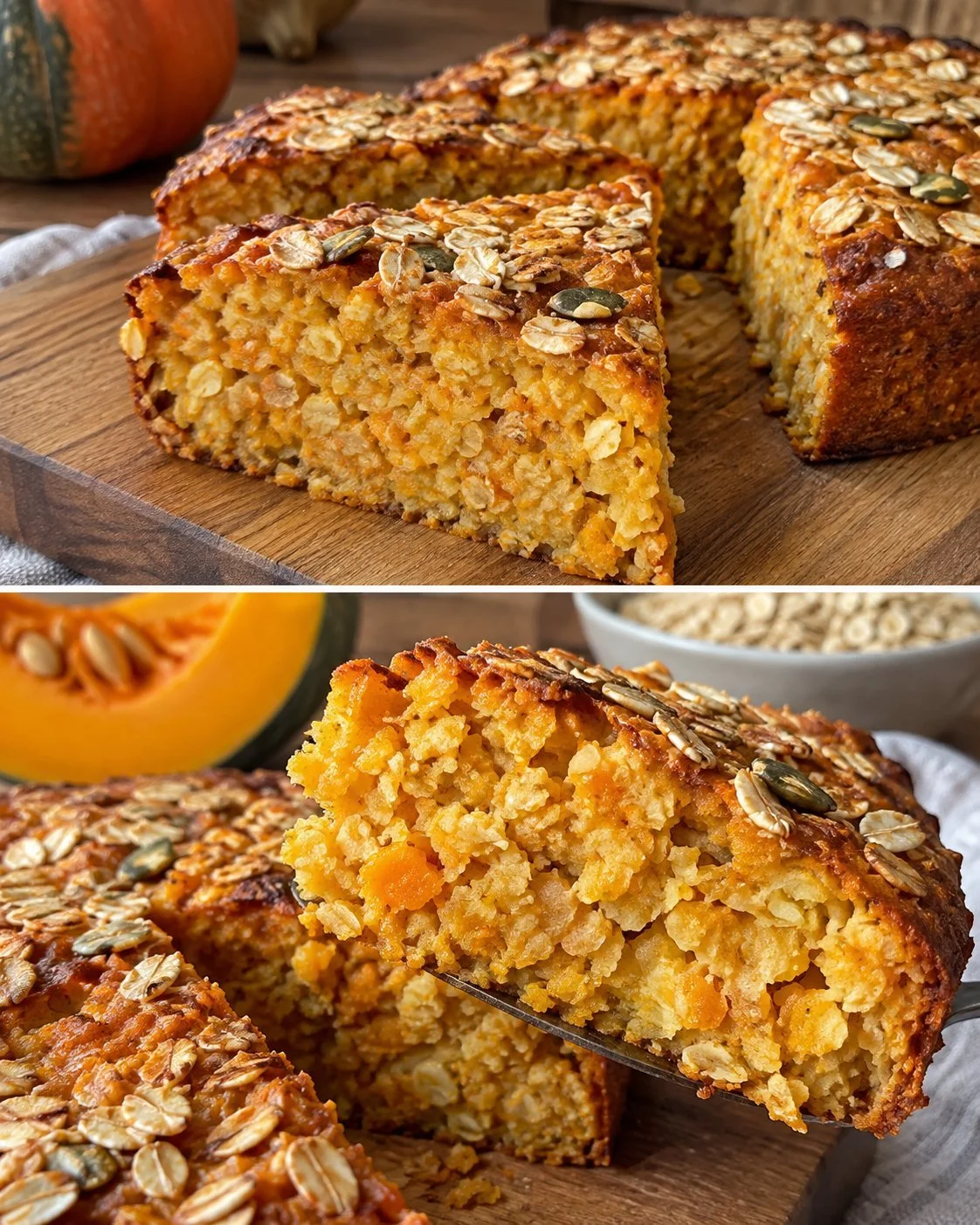 Kürbis-Hafer-Kuchen ohne Mehl, gesunder Kuchen mit Kürbis und Haferflocken