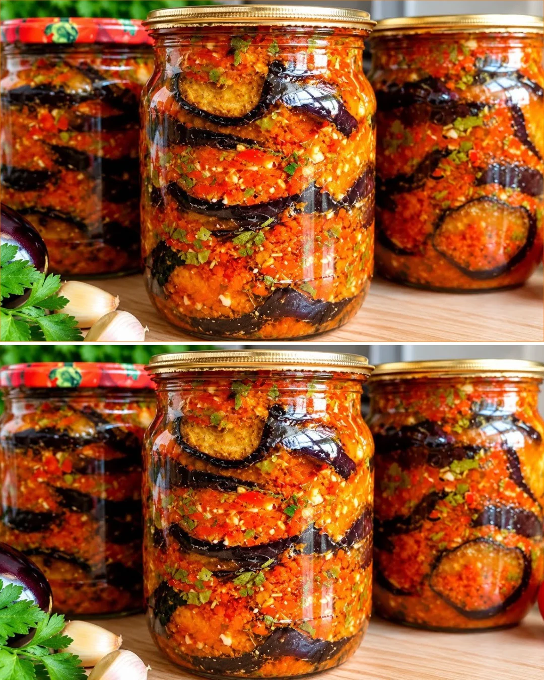 Hausgemachte eingemachte Tomaten für den Winter in einem Glas